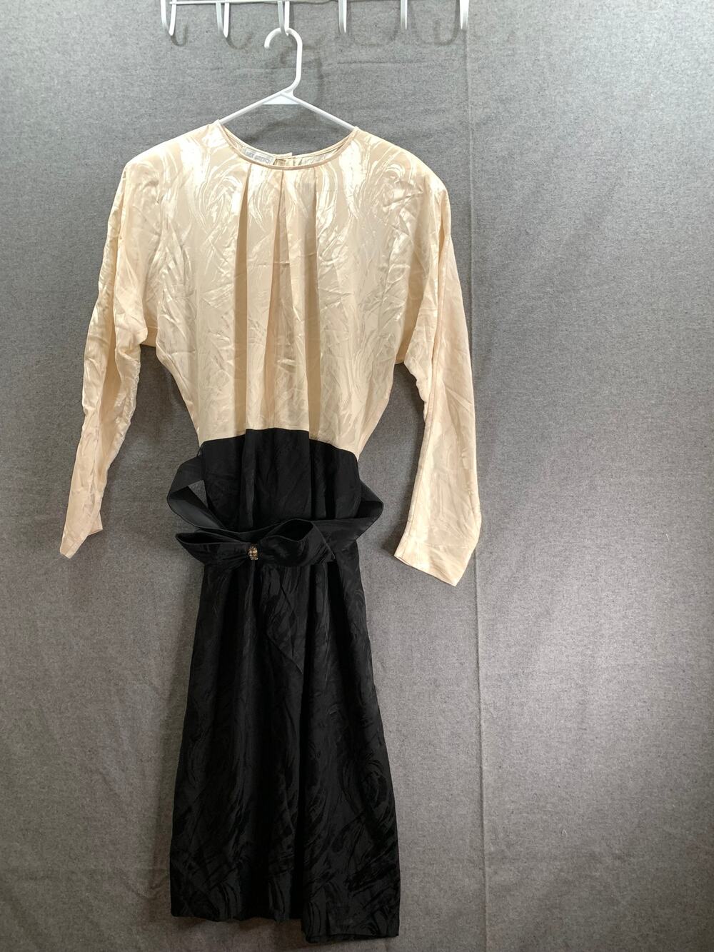 Silk Studio Women Silk Dress Size 14 Cream and Black Knee length
